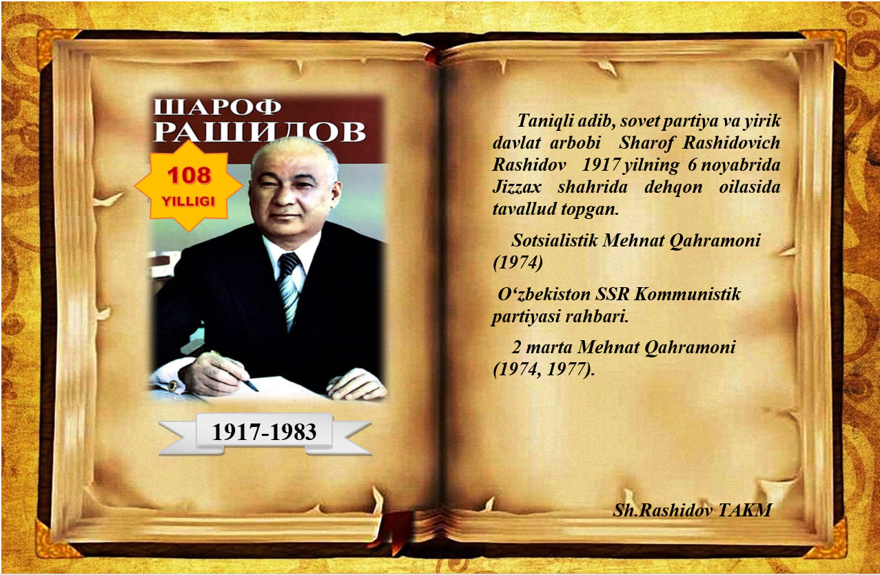 #Bugun         6-noyabr - Sharof Rashidov tug‘ilgan kun