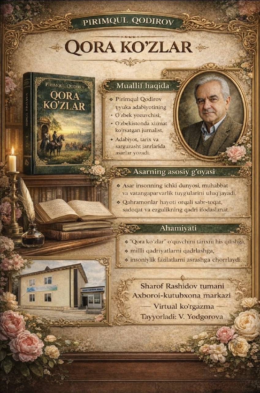 Pirimqul Qodirovning  "Qora ko‘zlar" kitobiga  virtual  ko'rgazma