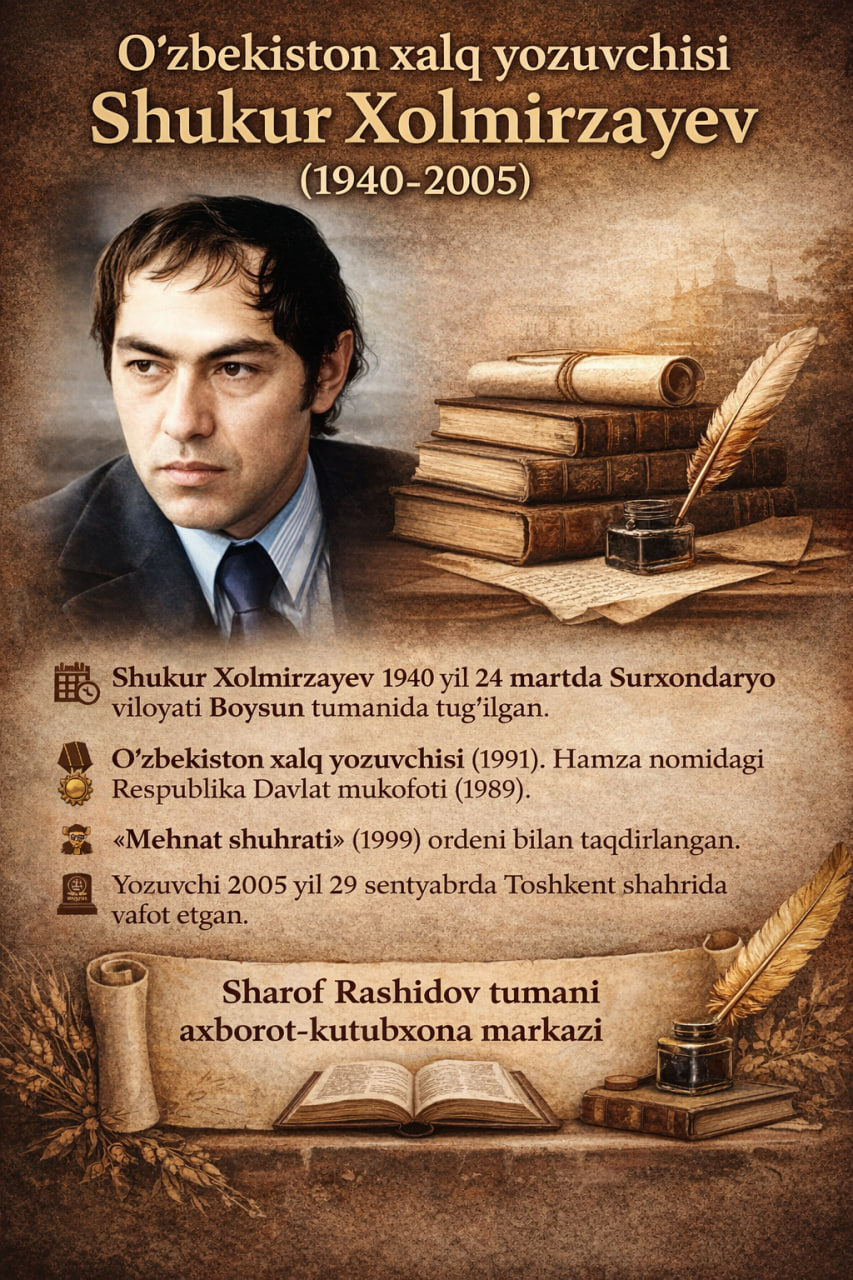 Shukur Xolmirzaev 1940 yil 24 martda Surxondaryo viloyati Boysun tumanida tug‘ilgan.