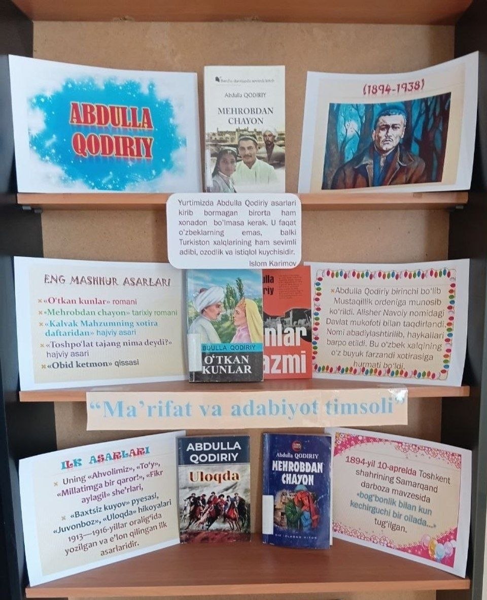 Abdulla Qodiriy tavalludi munosabati bilan kitobxonlar uchun ko‘rgazma tashkil etildi.