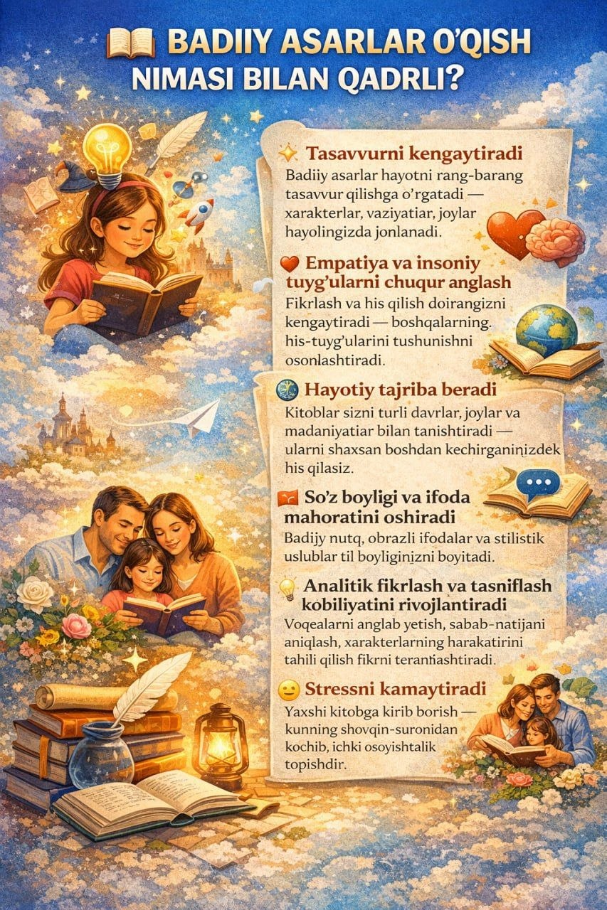 📚 Badiiy asarlar o‘qishning qadrli tomonlari