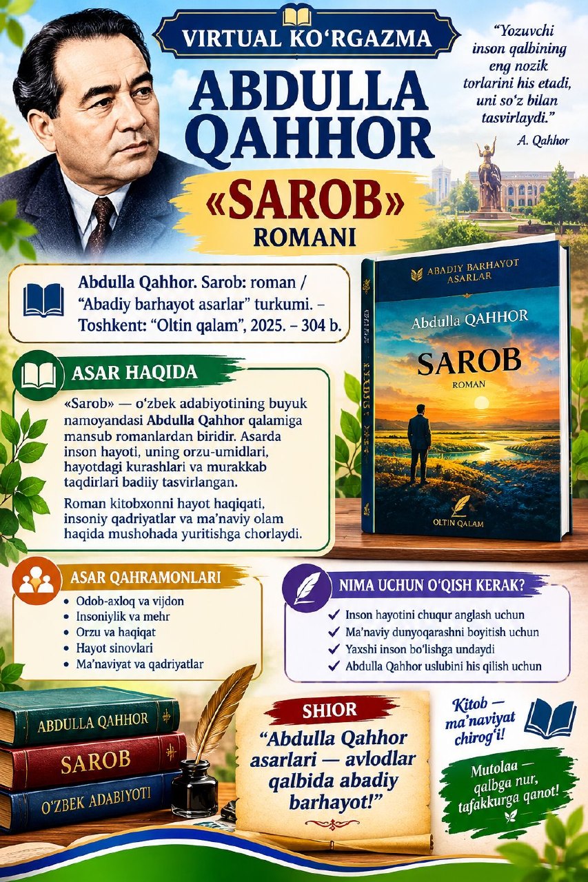 ✍🏻 Muallif: Abdulla Qahhor 📖 Kitob: SAROB